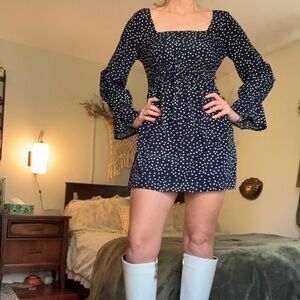 Blue Polka Dot Peasant Dress